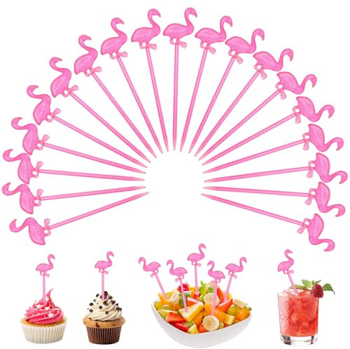 Cocktail Dekoration Flamingo, 100 PCS Cocktail Deko Hawaii, Sommerdeko Käsespieße, Wiederverwendbare Fruchtspieße, für Getränke, Obst, Desserts
