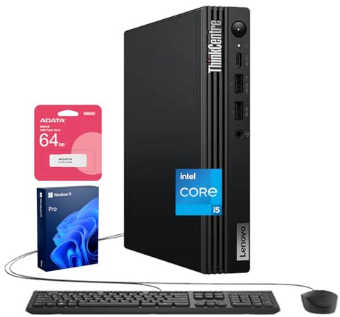 Lenovo ThinkCentre M70q Tiny Business Desktop, Intel 10-Core i5-14400T, 16GB DDR5, 512GB SSD, HDMI, DP, Wi-Fi 6E, Support 2-Monitor 4K, Wired KB & Mouse, Win 11 Pro, Bundle ADATA 64GB USB Flash Drive