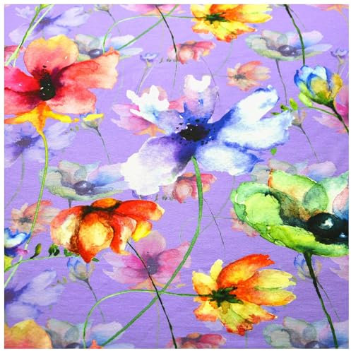 Jersey Sommerblumen ab 1m Viskose Sommerstoff Meterware Digitaldruck Jerseystoff, Motiv:Motiv 6