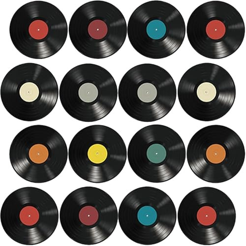 Gadpiparty Schallplatten Deko Wand 16 Stück, Fake Vinyl Schallplatten zum Bemalen, Retro Wandaufkleber Set für Zimmer Café, Vintage Raumdekoration Musik Poster Aufkleber, 22.5x22.5cm