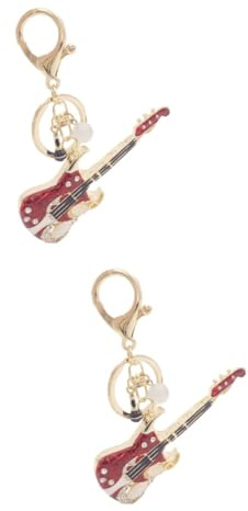 Healeved 2 Pièces Porte Clés Forme de Guitare avec Scintillants Accessoire Créatif pour Sacs et Clés Original pour de Guitare