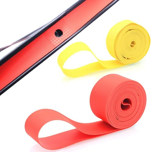 TMRBBesty 4 Stück Felgenband,Rim Tape,Fahrradzubehör Felgenband,PVC Fahrradreifen Felgenband,Fahrradreifen Einlage Liner Pannenschutzband,Fahrrad Felgen Band,Rot,Gelb