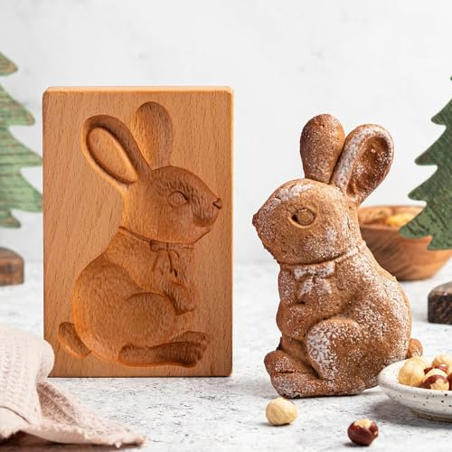 Holz Keksformen - Plätzchenformen aus Naturholz mit Antihaft-Beschichtung, Backformen für Weihnachten, Ostern, Geburtstag & Festtage, DIY Keksstempel für Kinder & Erwachsene (Hase)