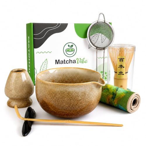 Kit Matcha Completo 7 Piezas – Set Matcha para Principiantes con Cuenco de Cerámica Gruesa y Batidor de Bambú (Chasen) | Preparación Tradicional | MatchaVibe