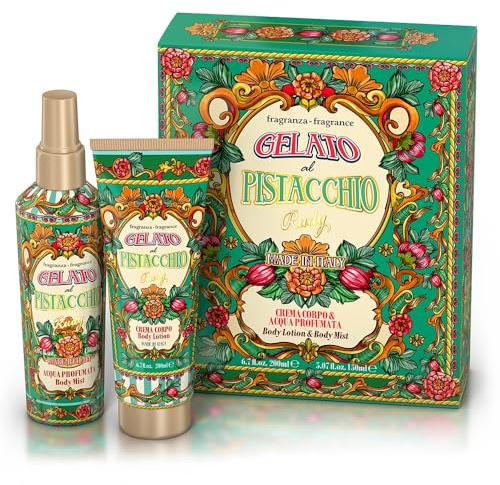 Rudy Gelato al Pistacchio Set Regalo, Crema Corpo 200ml e Acqua Profumata 150ml, Made in Italy, Fragranza Lussuosa in Confezione Decorativa