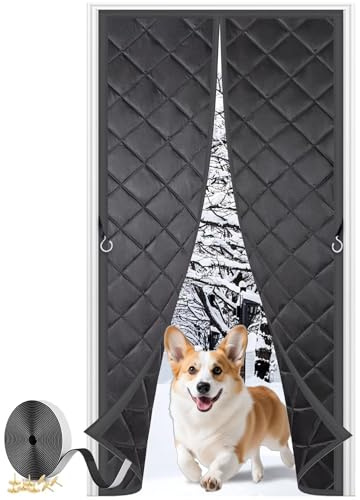 ZHIYIN Cortina Aislante Magnética para Puertas 80x200cm, Impermeable Cortaviento Amigable con Mascotas para Puerta Exterior, Negro
