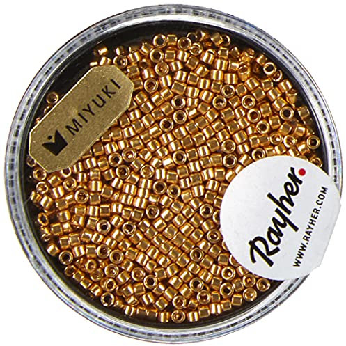 Rayher Perles Delica Miyuki, dorées, 1 boite, 4g, ø 1,6mm, rocailles, verre, brillante, bijoux, tissage, broderie-14760616, Large, Gold