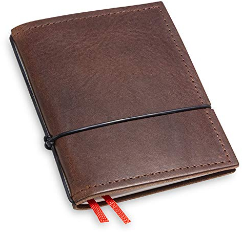 X17-A7 Notizbuch/Personal Organizer | 9 mm dünn | braun kastanie, aus Leder. Nachfüllbar. Notizheft (blanko) mit Doppeltasche, Made in Germany.