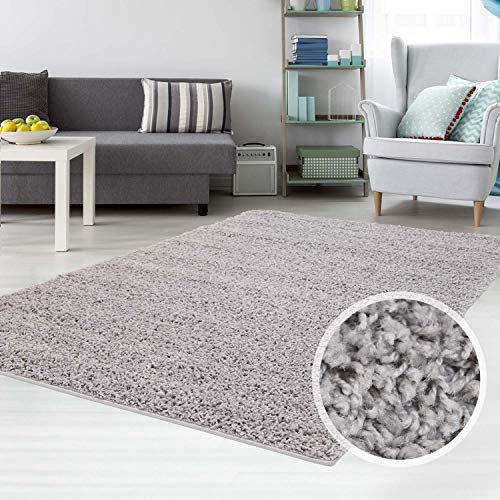 carpet city Hochflor Shaggy Teppich Langflor Teppiche Einfarbig Uni Silber für Wohnzimmer Schlafzimmer 3 cm Florhöhe, Größe 160x220 cm
