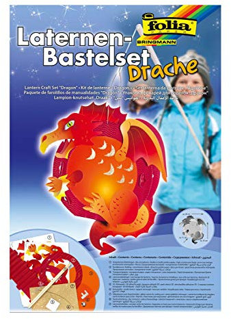 folia 94106 - Laternen Bastelset Drache, ca. 35 x 26 x 11 cm - Komplettset zur Erstellung einer wunderschönen Laterne
