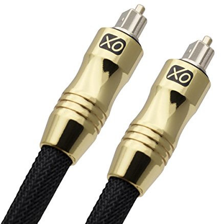 XO 10m Optical TOSLINK Digital Audio SPDIF Cable - Black, GOLD series. 24k Gold Casing. Compatible with PS4/PS3, Xbox One, Wii, Sky Q, Sky HD, HD TVs, DVD, Blu-Rays, AV Amp.