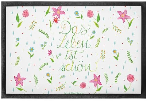 Mr. & Mrs. Panda 40 x 60 cm Fußmatte Blumen Leben - Geschenk, Fußmatte außen wetterfest, Sommer Deko, Fussmatten, Motivation Spruch, Fußmatte
