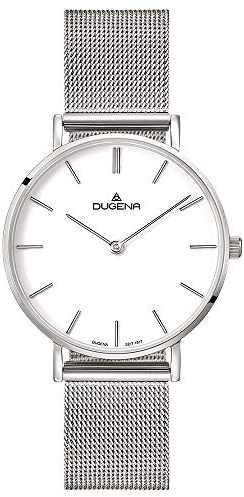 Dugena Damen-Armbanduhr 4460745, Quarz, weißes Zifferblatt, Edelstahlgehäuse, Saphirglas, Edelstahl-Milanaiseband, Schiebeverschluß, 3 bar