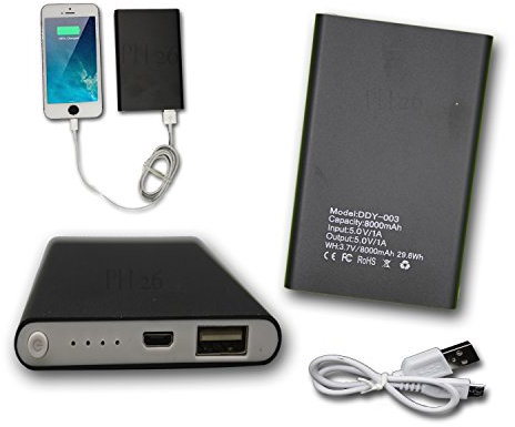 PH26 Batterie USB Externe de Secours 8000mAh avec LED (câble Inclus) Power Bank Noir Output Intelligent Quick Charge pour Echo Moss by
