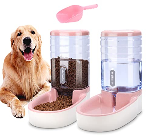 Meikuler Alimentador automático para mascotas de 3,8 L, alimentador de alimentos y dispensador de agua para perros pequeños y grandes, gatos y mascotas animales (rosa)