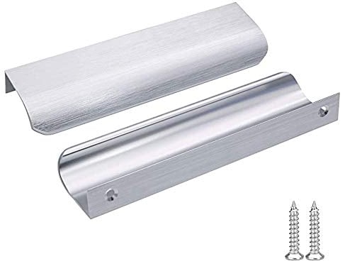 goldenwarm 5Pack 128mm Cabinet Handles Modern Drawer Handle Aluminum Finger Edge Pull Curved Profile Handle Concealed Furniture Handles Brushed Nickel Wardrobe Handles