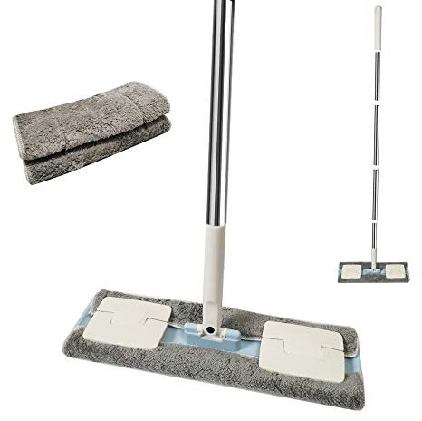EZ Spares - Mopa de microfibra de madera dura, con 2 almohadillas lavables en mojado/seco, mango y extensión de acero inoxidable, para limpieza de azulejos en casa y oficina, en seco o húmedo (azul)