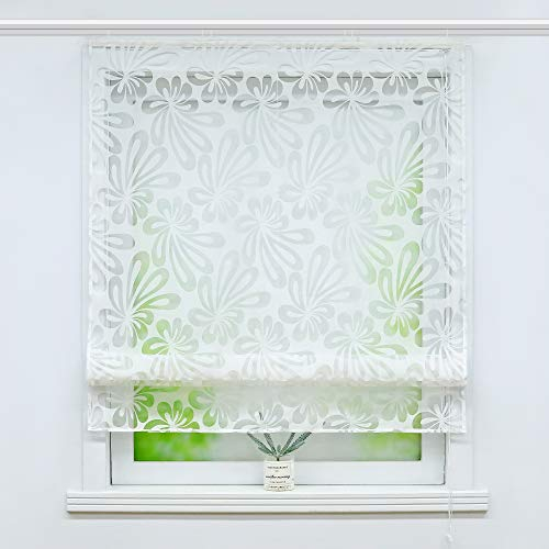 Joyswahl Ausbrenner Raffrollo mit Floral Motiv »Olivia« transparente Raffgardine mit Klettschiene Küche Wohzimmer Gardinenschals BxH 120x140cm Weiß 1 Stück