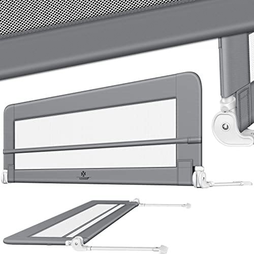 KESSER® Bettgitter 120 cm Bettschutzgitter Kinderbettgitter für Kinder Babybettgitter Klappbar, Tragbar, Kinderbett Kinderbettschutzgitter Rausfallschutz, Bett & Elternbett hoch: 42 cm, Hellgrau