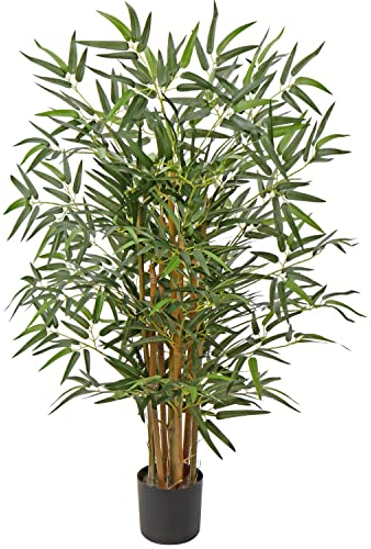 Bambus Kunstpflanze Kunstbaum Künstliche Zimmerpflanze mit Echtholzstamm im Zementierter Basistopf, Balkon Terrasse Sichtschutz Bambus, Höhe: 3 Feet/91CM