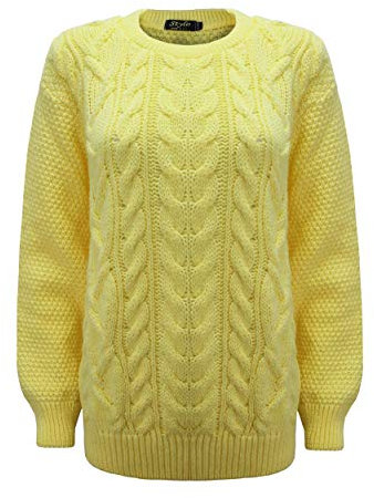 Generation Fashion New Ladies Cable Knit Crew Round Neck Long Sleeve Women Knitted Jumper Sweater [Primrose,LXL]