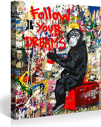 MJEDC Banksy Bilder Leinwand Follow Your Dreams Graffiti Street Art Leinwandbild Fertig Auf Keilrahmen Kunstdrucke Wohnzimmer Wanddekoration Deko XXL (60x90cm(23.6x35.4inch))