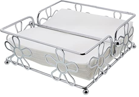 Servette Home Porte-serviettes chromé motif fleur argent