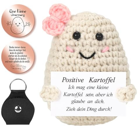 Pocket Hug Positive Kartoffel, Positive Potato und Rosegold Glücksbringer, Kreative Strickwolle Kartoffel Puppe mit Positiver Energiekarte, Mutmacher Prüfung Geschenk für Beste Freund Frauen