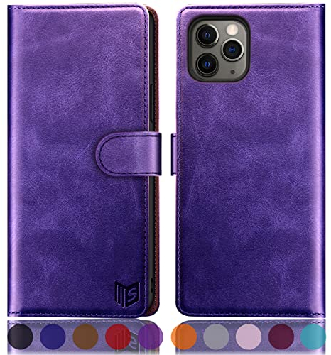 SUANPOT for iPhone 11 Pro 5.8 case with [Credit Card Holder][RFID Blocking],PU Leather Flip Book Protective Cover Women Men for apple 11 Pro Phone case Purple