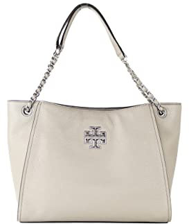 Tory Burch 73503 French Gray With Silver Hardware Britten Schultertasche Damen Leder Tragetasche, Französisch Grau, Einheitsgröße