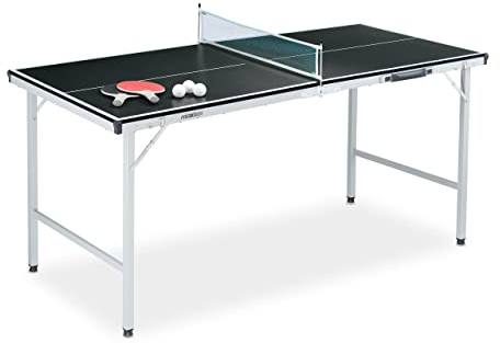 Relaxdays Mesa Ping Pong, Tablero Pimpón Plegable, Tabla Midi, Incluye Red, 2 Palas, 3 Pelotas, 70 x 70 x 150 cm, Negra, Fibras, 1 Unidad