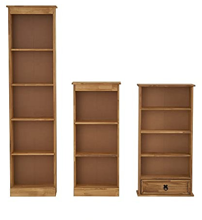 Panana Tall Narrow Bookcase 5 Shelf Storage Mexican Solid Waxed Pine Furniture Unit