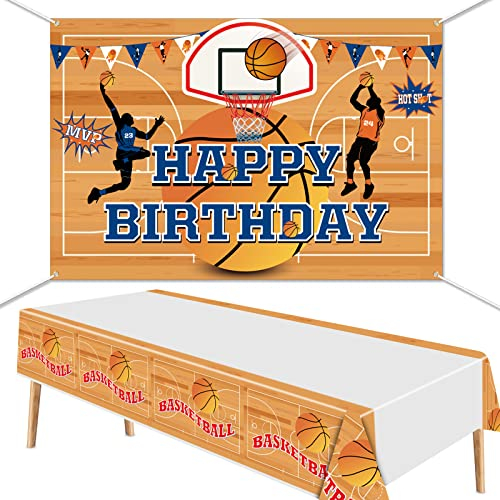 Basketball-Party-Dekorationen, Basketball-Thema-Hintergrund und Tischdecken-Set mit Fotohintergrund und Tischdecke für Jungen, Kinder und Basketball-Fans, Geburtstagsparty-Zubehör