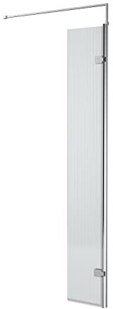 nuie WRFL18530H Fluted Modern Bathroom Hinged 8mm Toughened Safety Glass Return Screen, 300mm, Polished Chrome