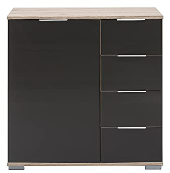 Lomadox Schlafzimmer Kommode in Eiche sägerau Nb. mit grauem Glas, B/H/T ca. 81/83/41 cm
