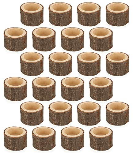 SUMNACON 24 Stück Teelichthalter Holz Votivkerzenhalter Kerzenleuchter Kerzenhalter Kerzenständer Dekoration für Tisch Hochzeit Weihnachtsfeier Valentinstag Heimdekoration(4CM,Braun)