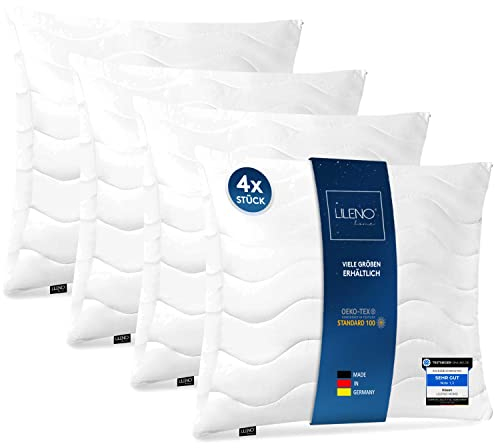 LILENO HOME 4er Set Hart 80x80 cm Kopfkissen mit 1.200g Füllung - Bett oder Deko Kissen mit Reißverschluss zum Anpassen - Waschbar bis 95° - Sofa-Kissen & Zierkissen für Couch/Bett
