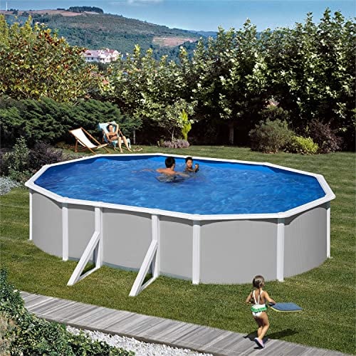 Paradies Pool® Gre Giant oval 300x500x120cm (Ø x H), Stahlwandbecken grau, Poolplane in blau 0,4mm, Handlauf extra breit, inkl. Skimmer-Set und Leiter, Swimmingpool, Menge: 1 Stück
