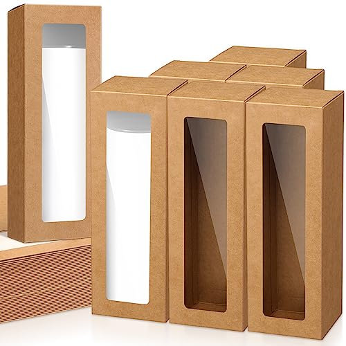 Perkoop 60 Pcs Gift Boxes for Sublimation Tumbler Transparent Tumblers Gift Boxes Exhibition Box with Window for 12oz 20oz 30oz Heat Press Sublimation Blanks Skinny Tumbler Gift Wrapping (Brown)