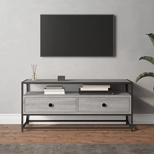 Higsose Meuble TV 100 x 35 x 45 cm - Gris Sonoma - En bois - Acier - Robuste - Meuble TV moderne - Meuble de terrasse - Étagère fabriquée en bois
