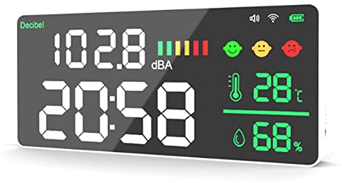 Tsadeer Intelligenter Rauschprüfer Wandmontage Dezibel-Messgerät Temperatur und Luftfeuchtigkeit LED Dezibel-Messgerät Dezibel-Messgerät Dezibel-Messgerät
