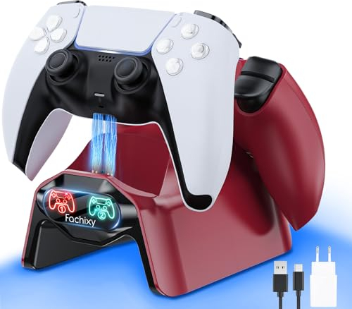 Fachixy Cargador de Controlador para PS5, Base de Carga rápida de 2 Horas para PS5 DualSense, estación de Carga con enchufes y Cables Individuales, con indicador LED