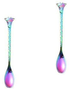 BESTonZON 2stücke Titanbeschichteter Giraffenförmiger Mini Löffel Aus Edelstahl Kreativer Dessertlöffel Für Kaffee Tee Und Eiscreme Bunt