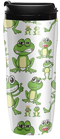 Green Frogs Funny Faces Travel Coffee Mug With Lid Insulated Tumbler Double Wall Plastic Cup For Office Outdoor Camping