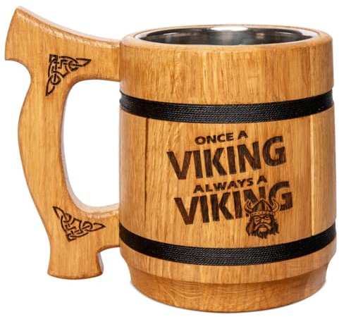 TESLYAR Bierkrug - Wikinger Tasse, Wikinger Trinkbecher, Becher Wikinger, Bier Geschenk, Kelch, Bierkrüge, Holzbierkrüge, Mittelalter Geschenke, Holzbecher, Bier Krug | Wikinger Tasse