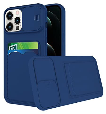 Wousunly Compatible avec Coque iPhone 13 Pro Antichoc avec Porte Carte, Etui iPhone 13 Pro Silicone avec Protection Cache Camera Coulissant Coque de Telephone Ultra Fine Housse (Bleu)