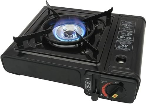 ASMGOLD Portable Gas Stove with Carry Case-For Outdoor Camping, Fishing and BBQ-Automatic Ignition System, Heat Control, Enamel Pan Support, Butane Can or LPG Gas Source-Black (Stove)