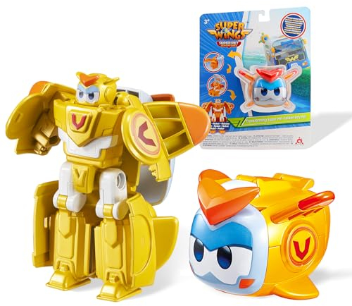 Super Wings Transformations Supercharged Golden Boy Pet, ca. 6 cm große Spiel-Figur für Kinder, Spielzeug-Flugzeug und Roboterfigur für 3+ Jahre Alten Jungen Mädchen