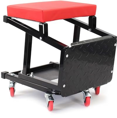 WilTec Tabouret escabeau de mécanicien Servante d’Atelier Mobile sur roulettes 160kg Plateau Outils