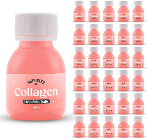 Nutriseed Collagen Shots (90 x 60ml), Cold Pressed Shots, Flash Frozen | Marine Collagen 5000mg Blended with Pineapple, Strawberry, Lemon, Apple & More, 230mg Vitamin C, Supports Skin, Hair & Nails